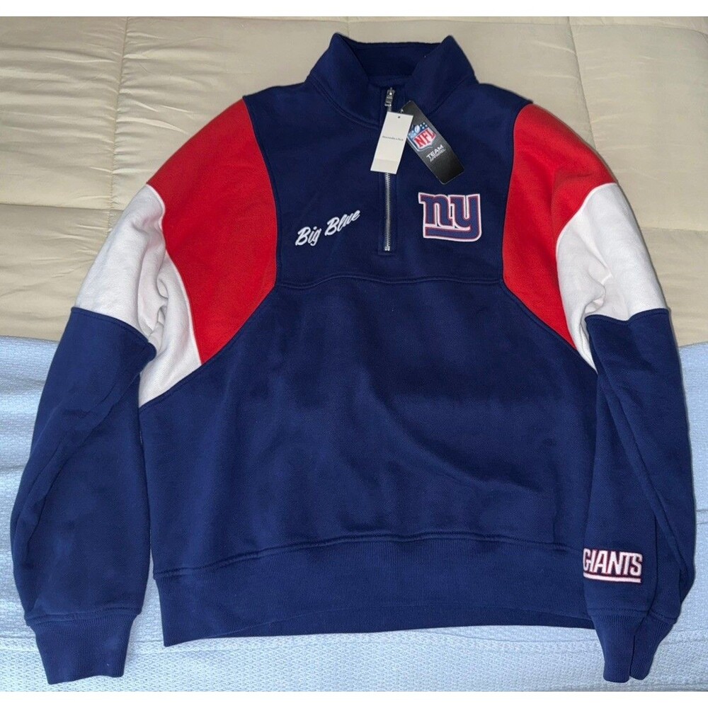Abercrombie & Fitch NFL men’s large quarter zip sweater NY Giants Blue Red NWT